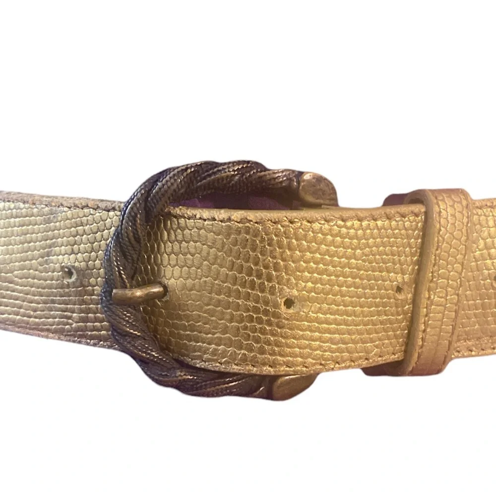 Philosophy di Alberta Ferretti Gold Embossed‎ Leather Belt, Sixe 38 IT, Small